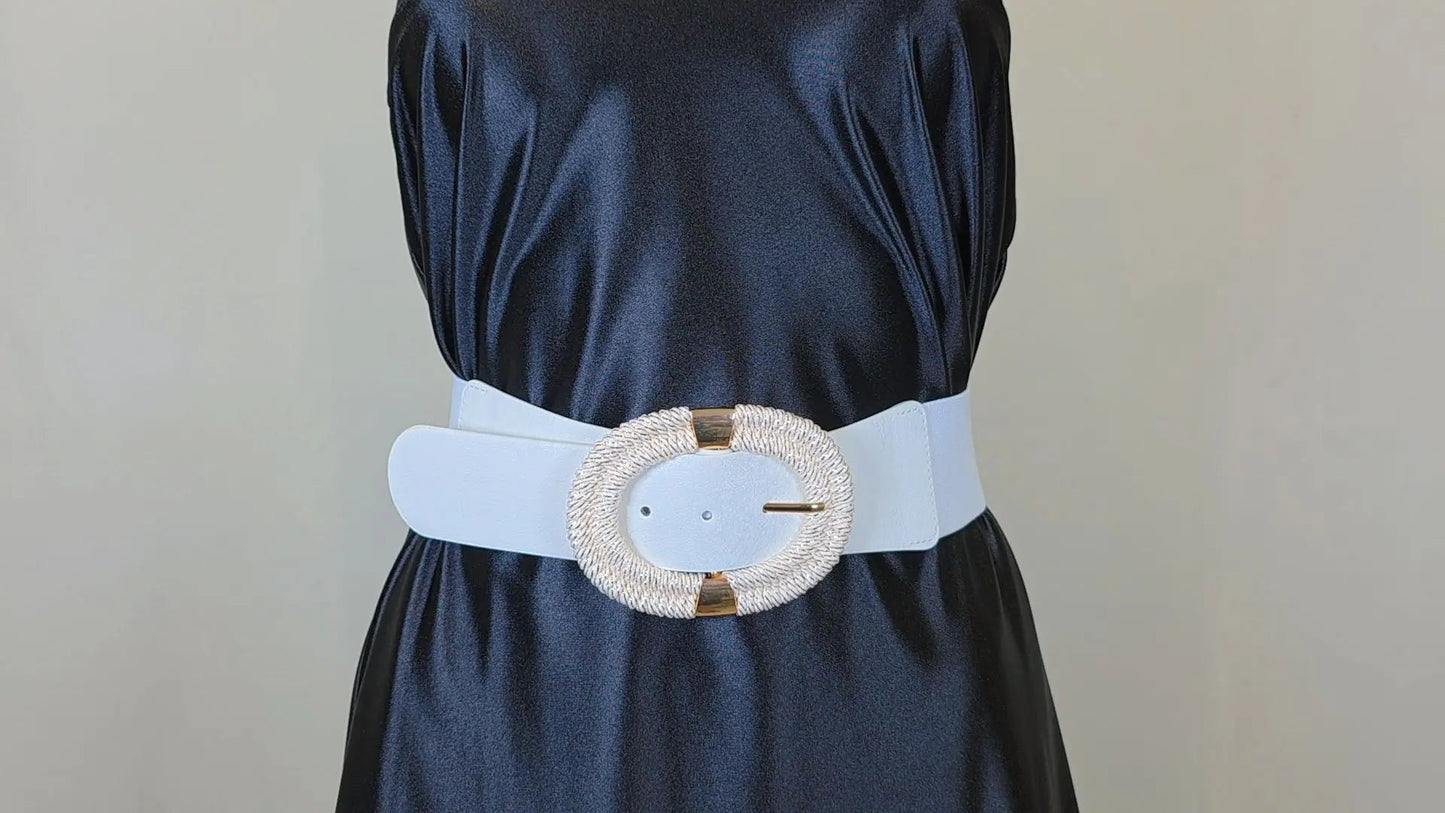 Wide White Fashion Belt