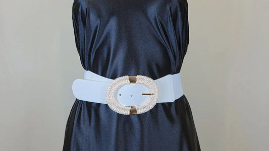 Wide White Fashion Belt