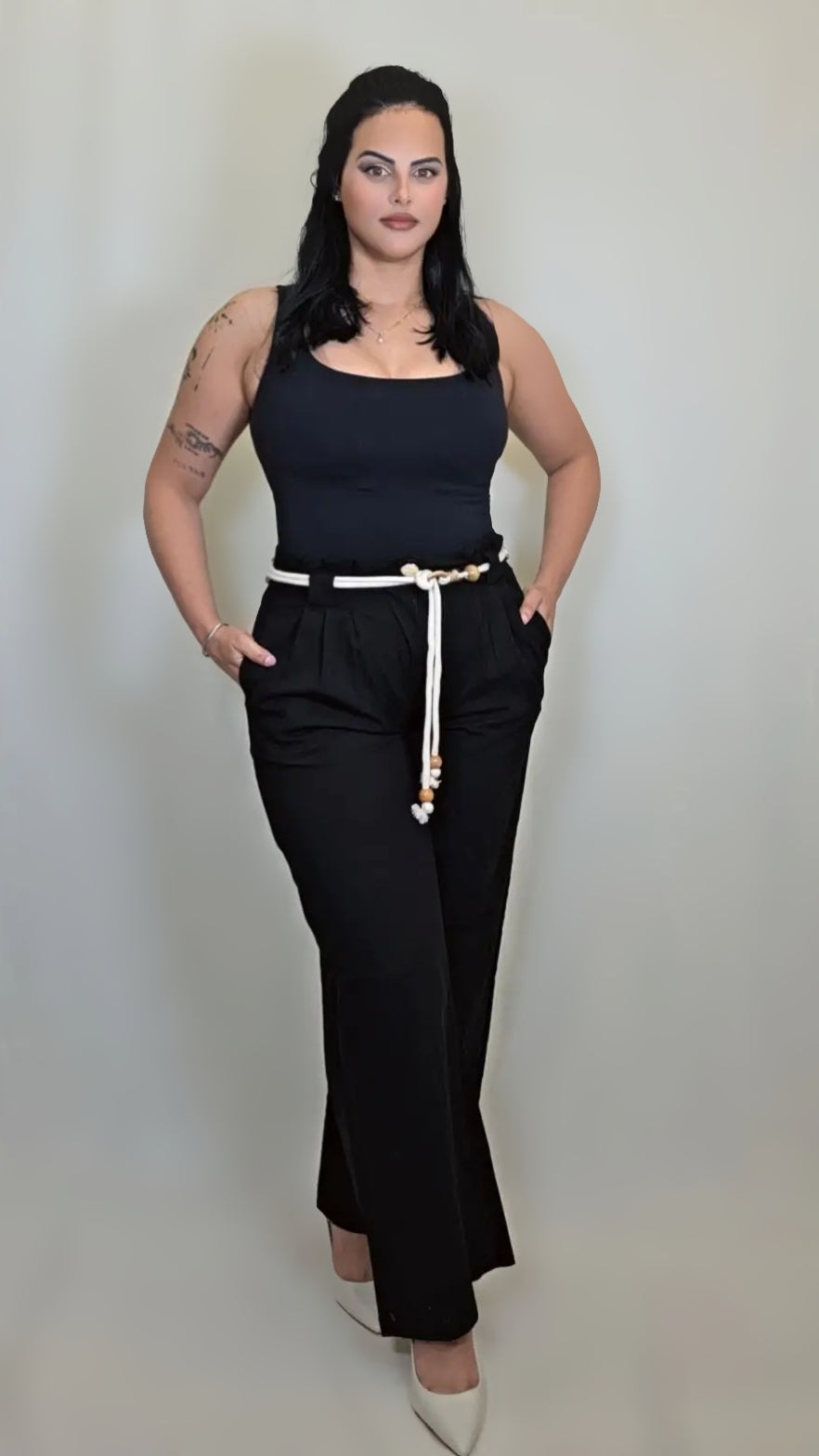 Wide Leg Palazzo Pant Drawstring High Waist With Pockets