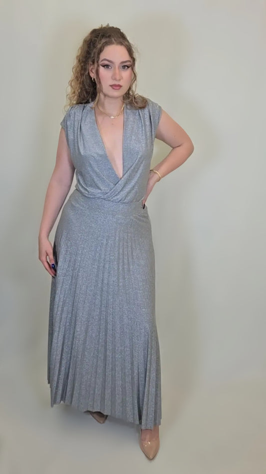 Starlit Glam Pleated 2 Piece Set – Silver Shine Edition
