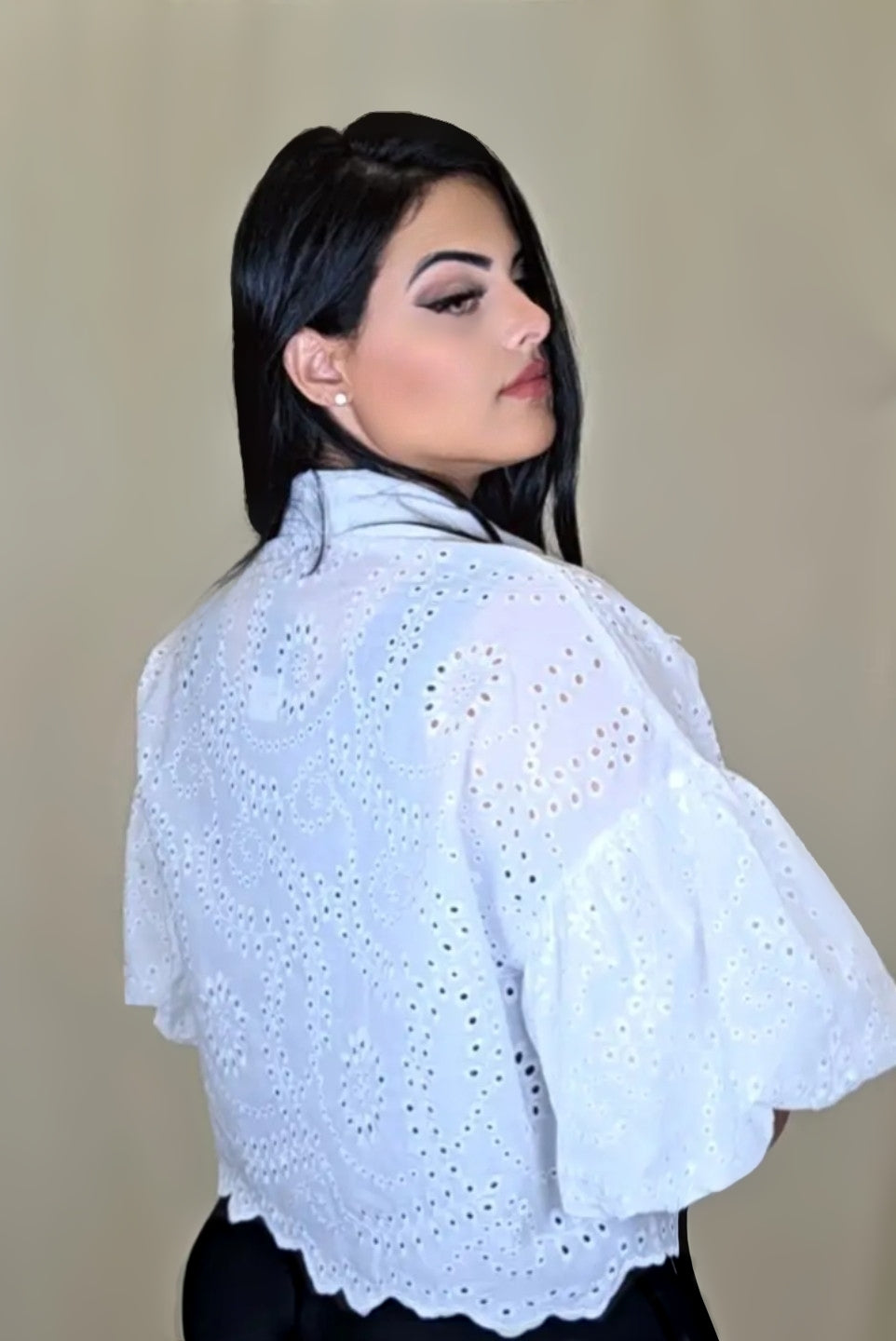 Embroidery Beach Holiday Lantern Sleeve Shirt