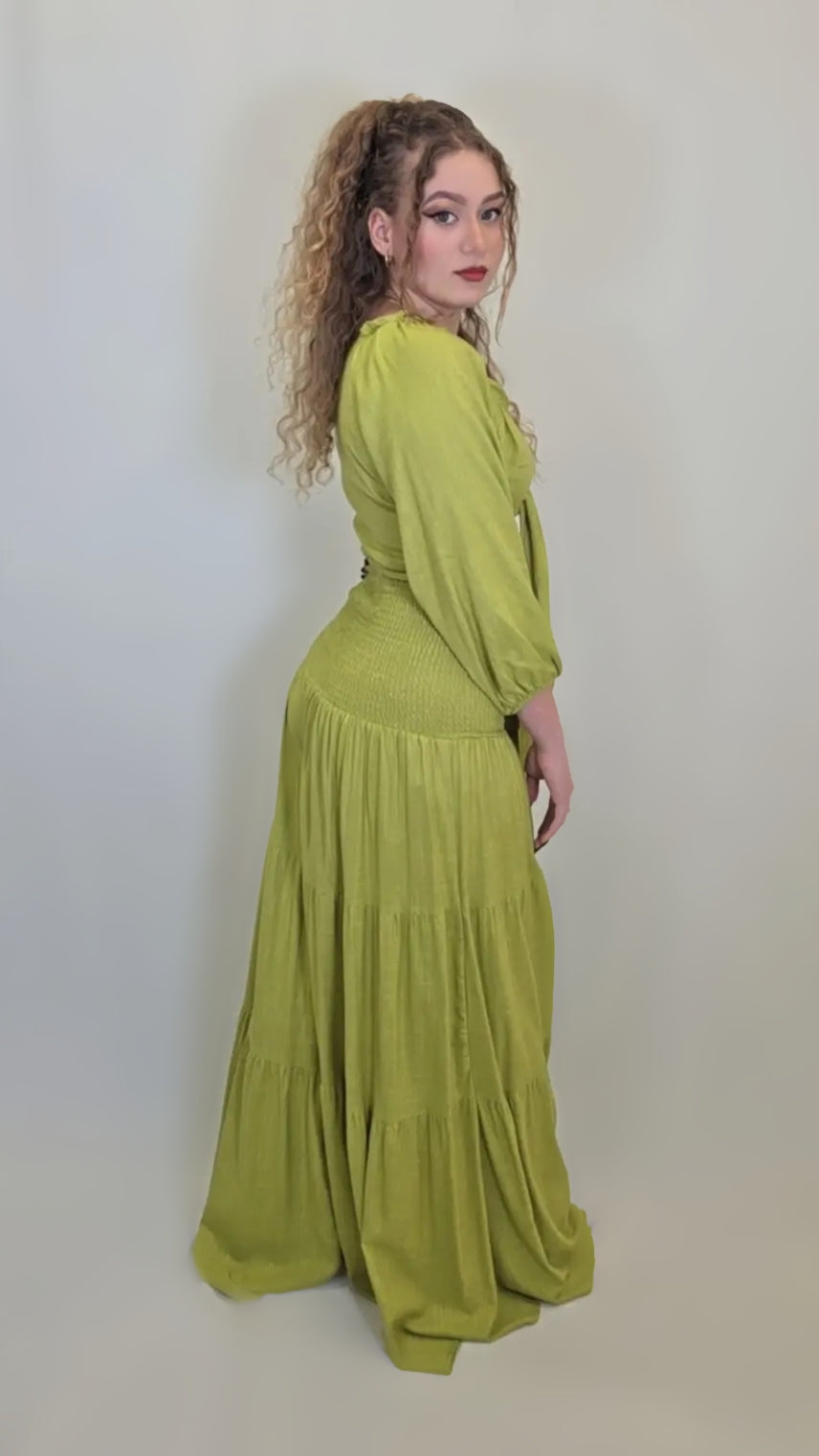 Olive Glow Tie-Front Set – Boho Luxe Edition