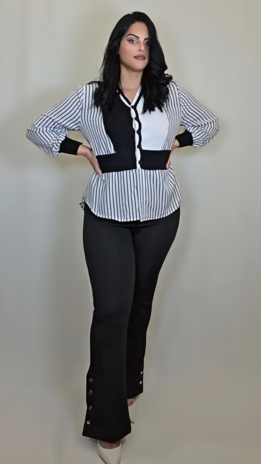 Elegant Striped Blouse With Pants