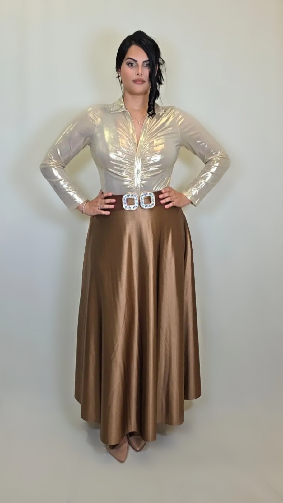 Elegant Pleated Satin Maxi Skirt