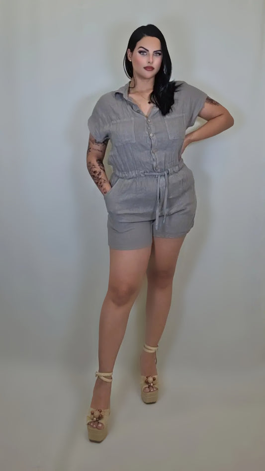 Button Front Romper Multicolor