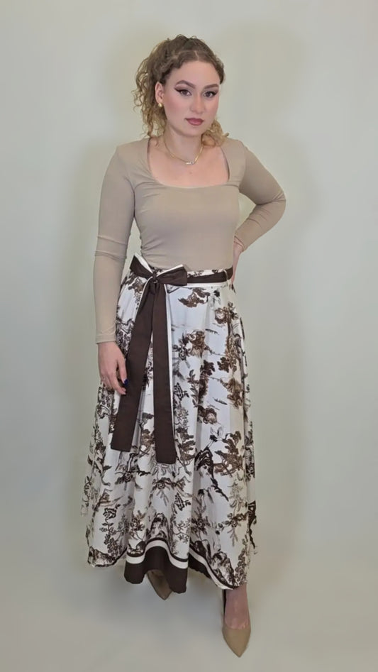 Toile Garden Wrap Skirt – Vintage Brown Bloom Edition
