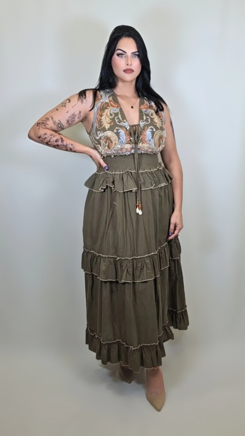 Olive Green Halter Neck Maxi Dress