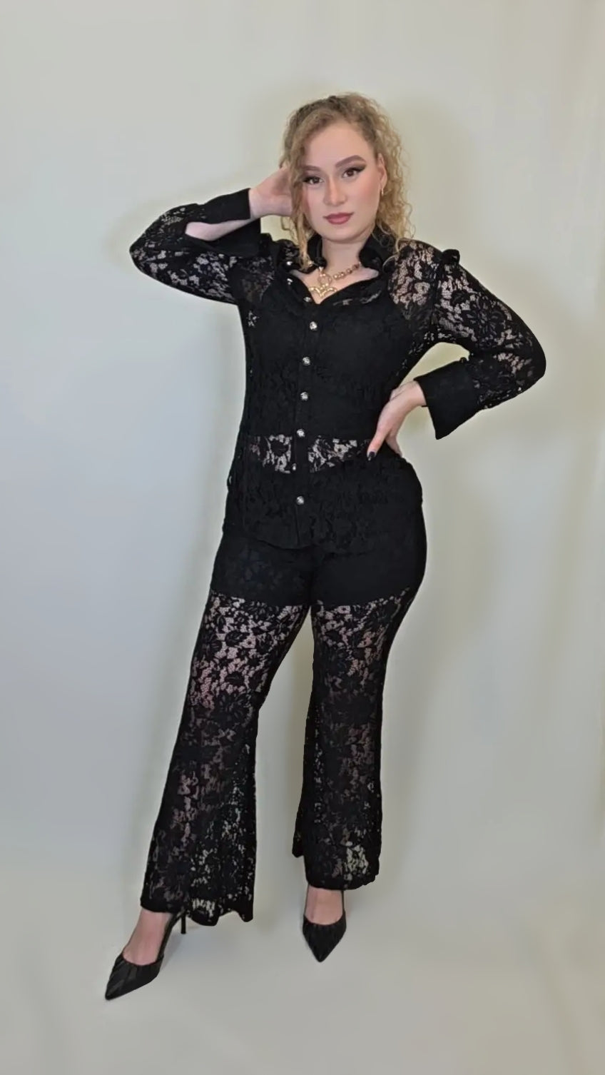 Midnight Lace Sheer Two-Piece Set