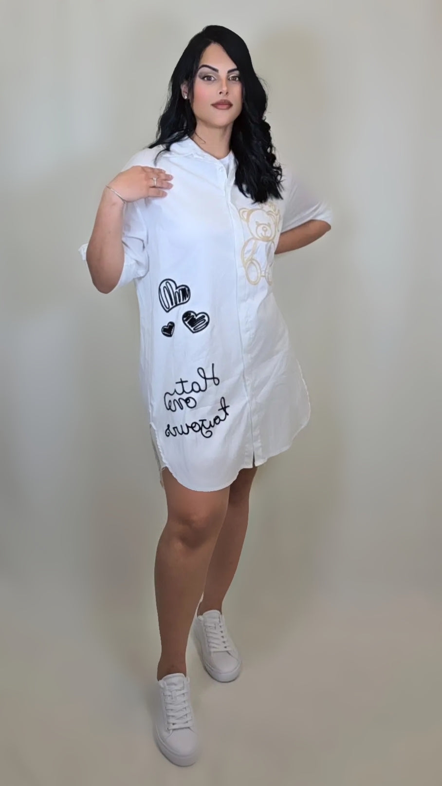Embroidered Button Down Shirt Dress