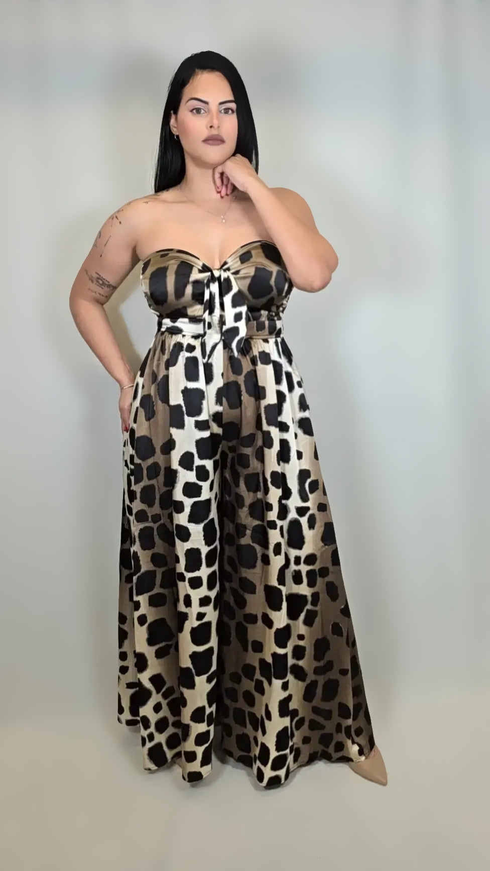 Leopard Print Strapless Jumpsuit