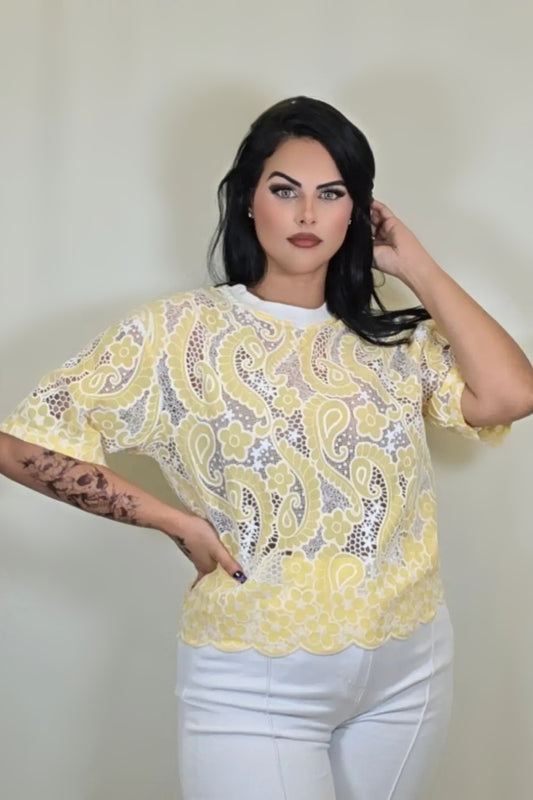Yellow and White Camisole & Overlay Top