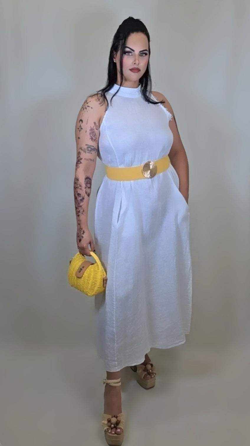 Linen Mock Neck Summer Dress