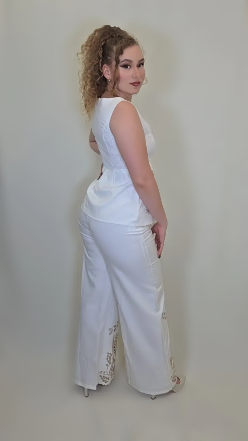 Golden Grace Embroidered Two-Piece Set
