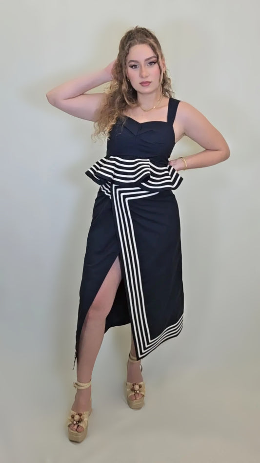 Sailor Chic Peplum Dress – Navy & White Stripe Edition