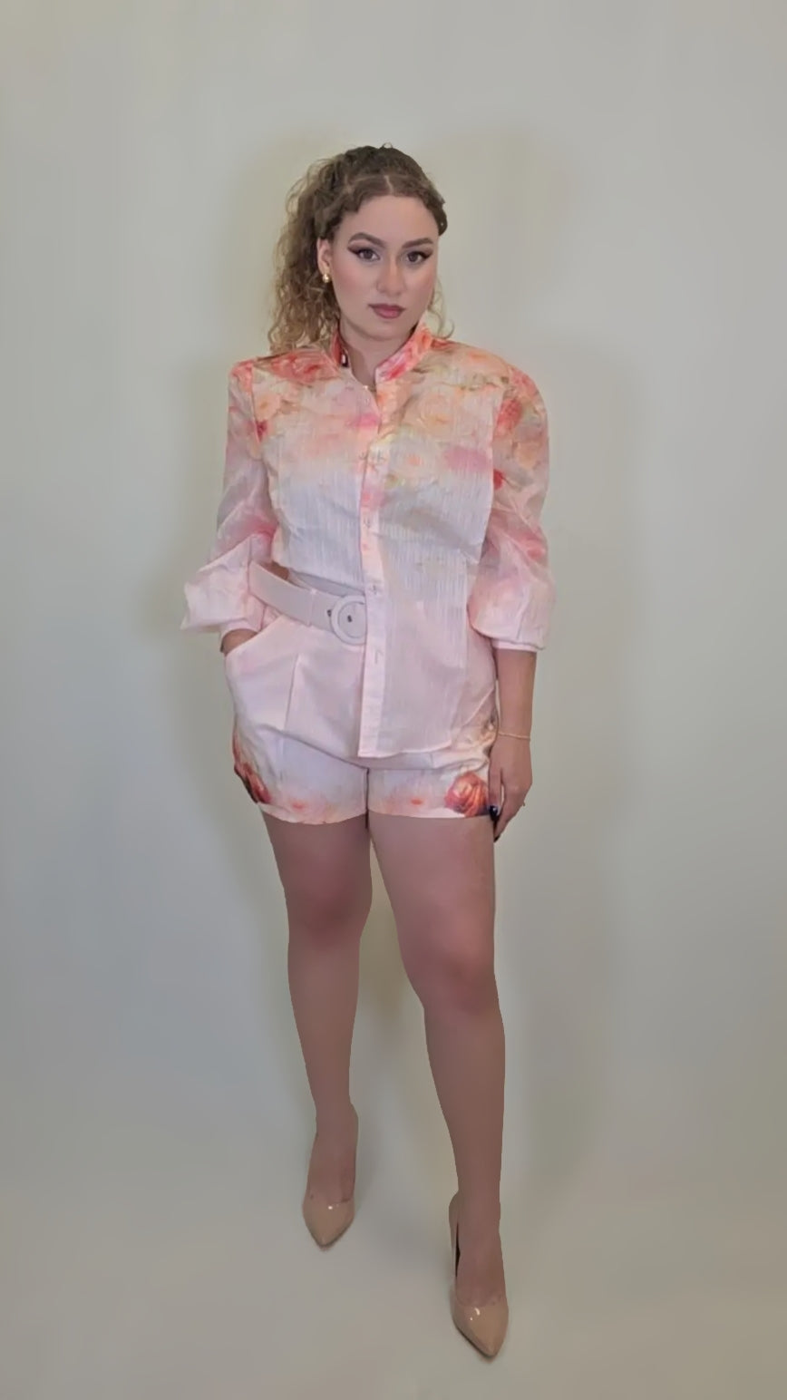 Sunset Bloom Belted Short Set
