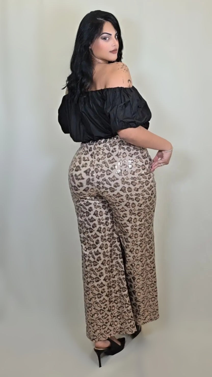 Wide Leg Animal Print Palazzo Pant