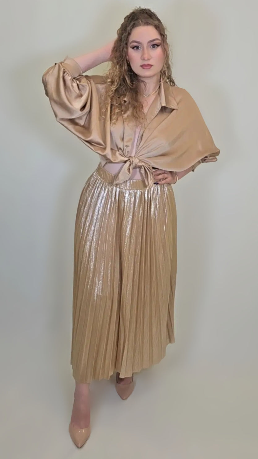Midnight Luxe Pleated Set – Satin Edition