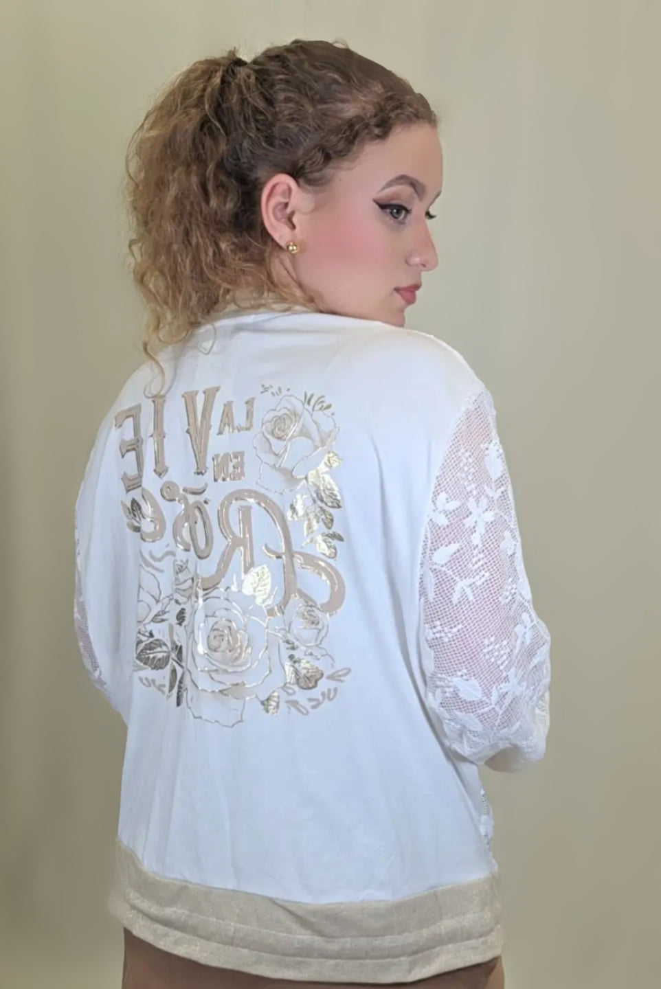 Golden Bloom Embroidered Sheer Jacket – Ivory & Beige Trim