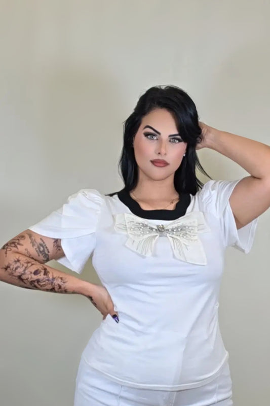 White Bow Elegant Top