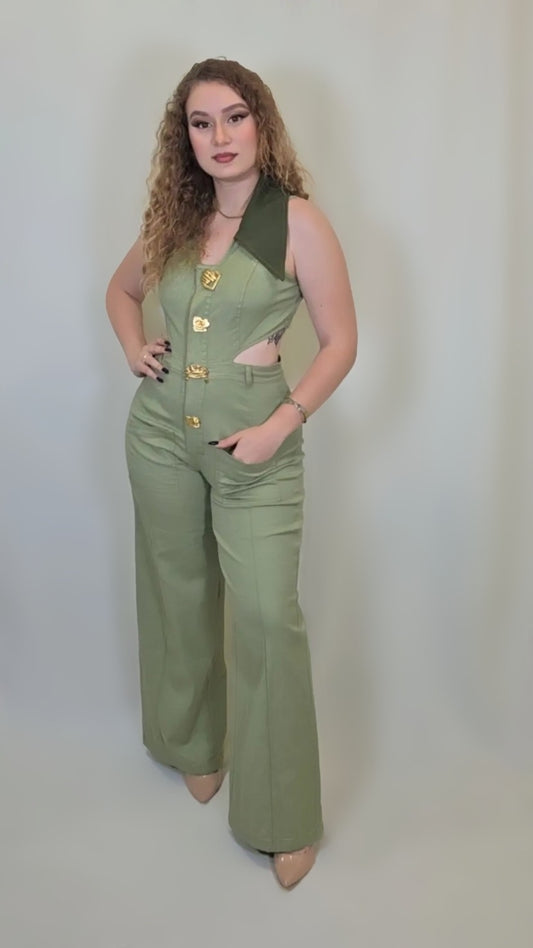 Command Chic Cutout Jumpsuit – Olive Edition