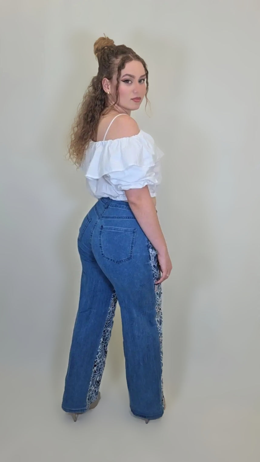 Botanic Lace Denim Pants – Sheer Floral Edition