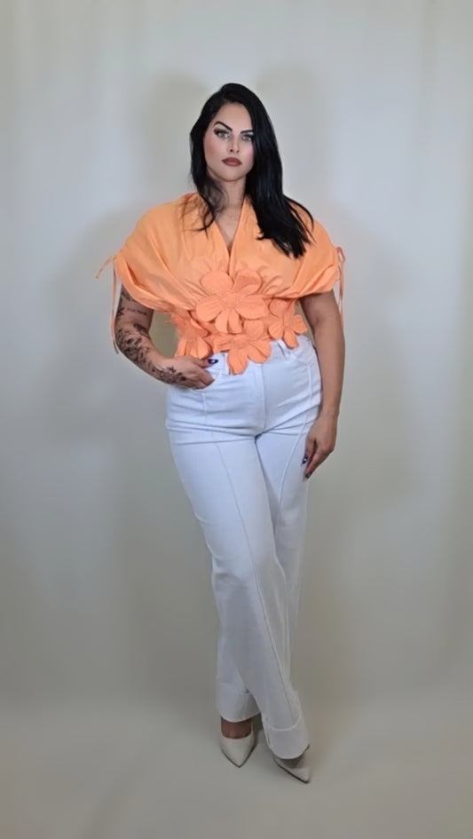 High-Waisted White Slim-Fit Trousers