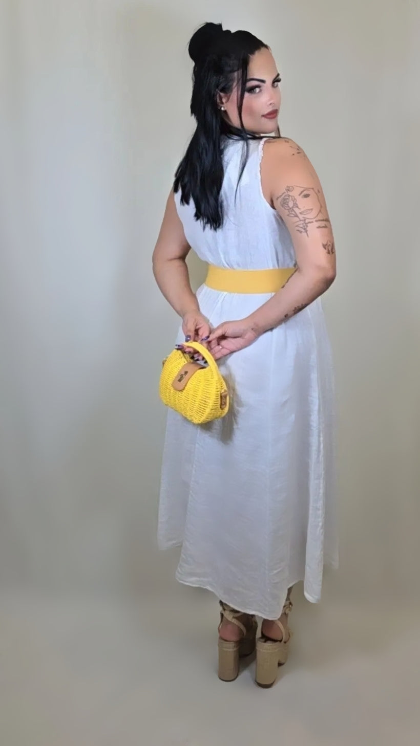 Linen Mock Neck Summer Dress