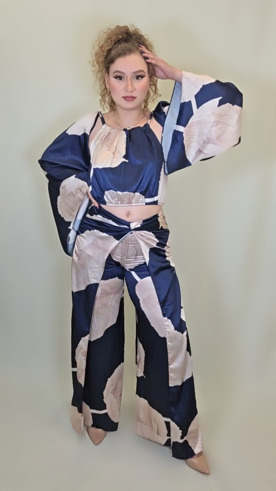 Bloom Satin Set – Navy & Blush