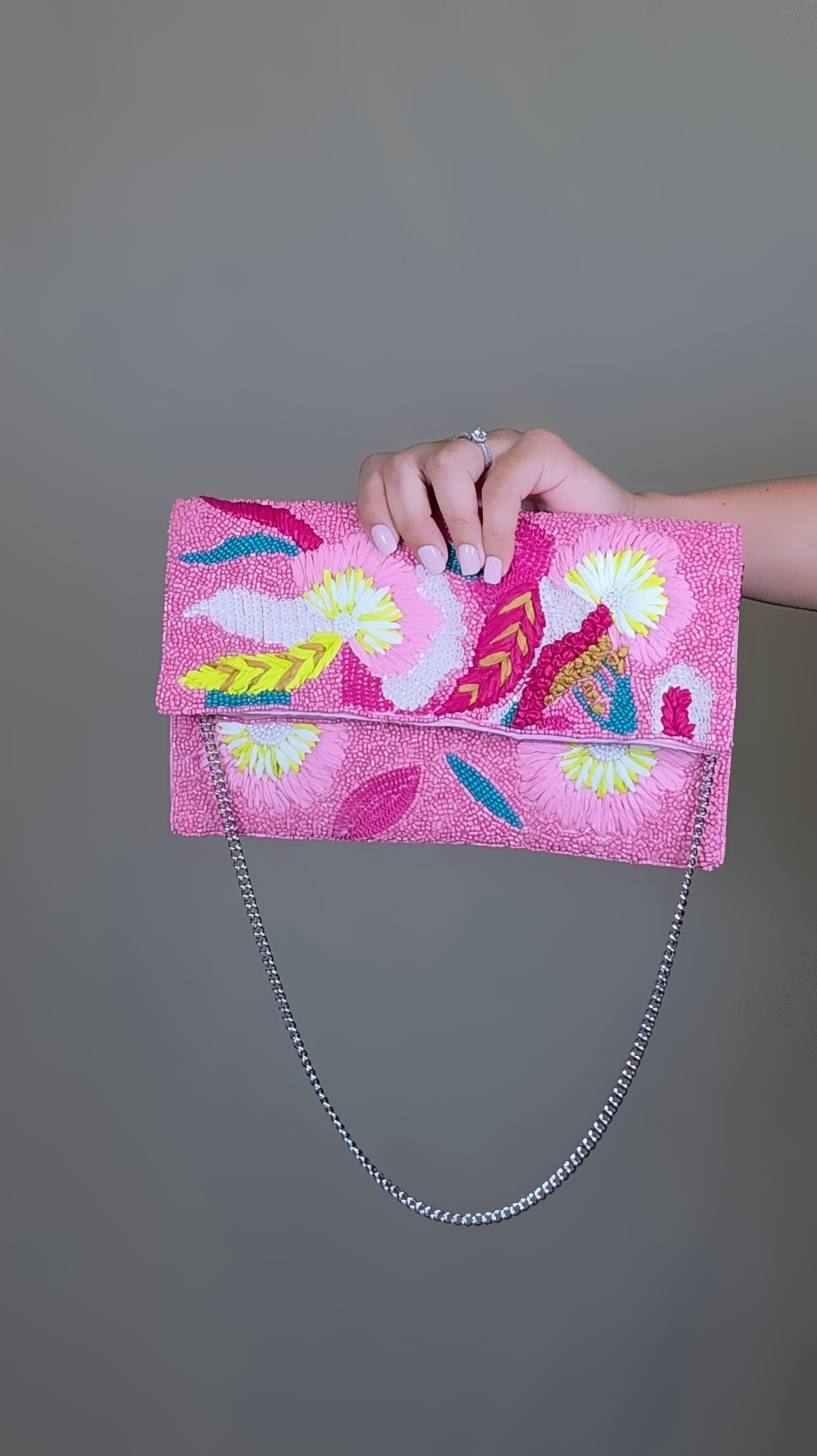 Tropical Print Embroidery Bag Clutch