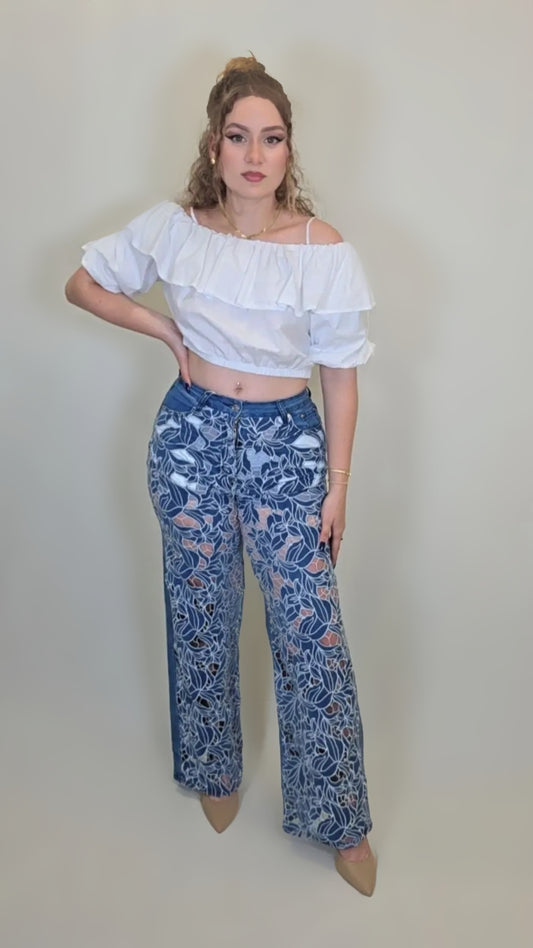 Botanic Lace Denim Pants – Sheer Floral Edition
