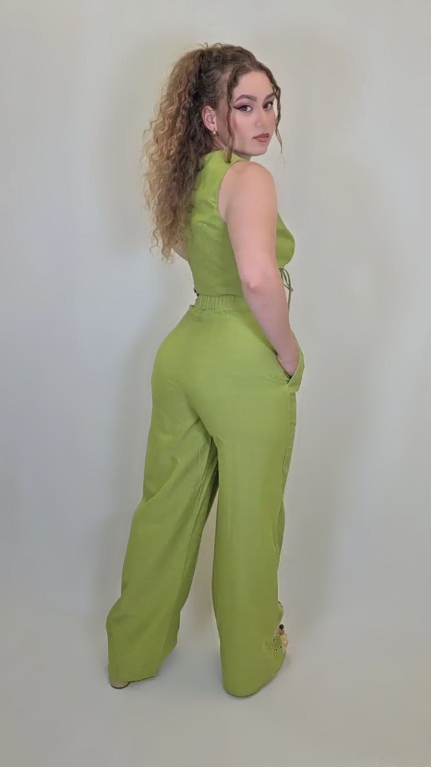 Palm Breeze Cutout Jumpsuit – Olive Embroidery Edition