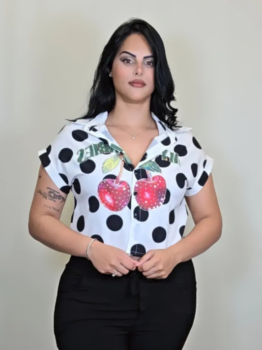 Cherries Polka Crop Top
