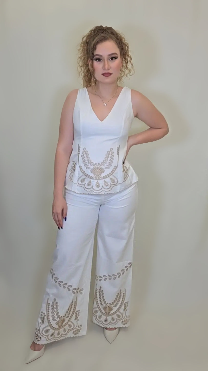 Golden Grace Embroidered Two-Piece Set