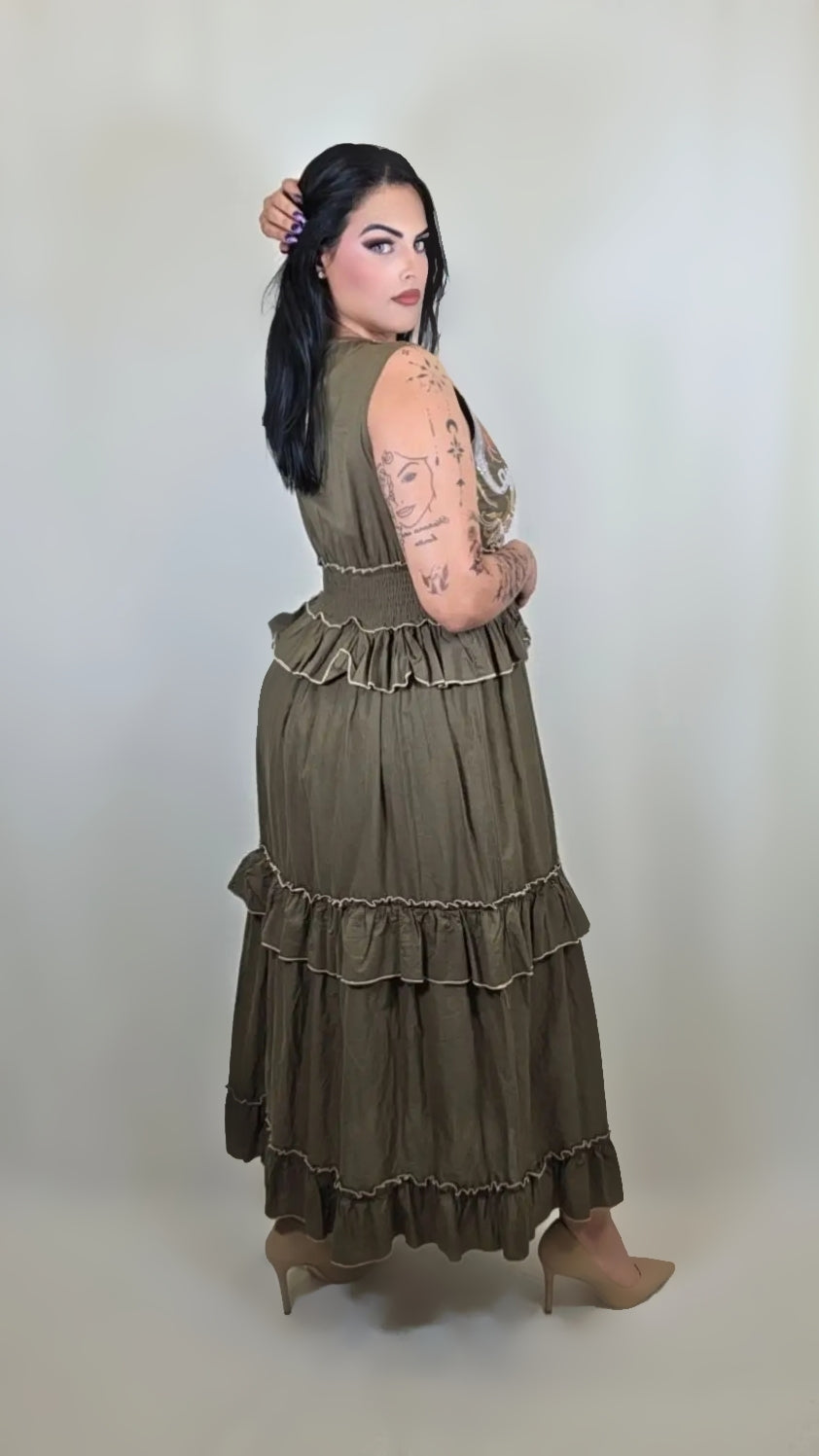 Olive Green Halter Neck Maxi Dress