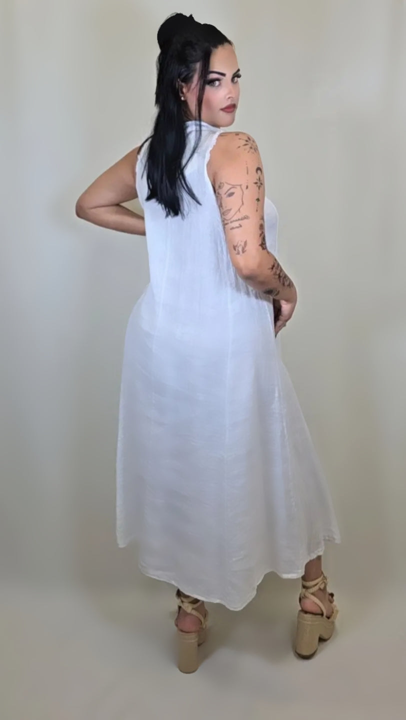 Linen Mock Neck Summer Dress
