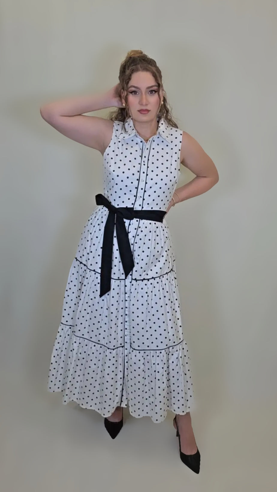 Polka Dot Charm Midi Dress – Belted Retro Edition