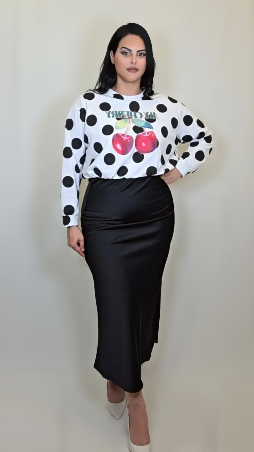Cherries Polka Long Sleeve Sweater