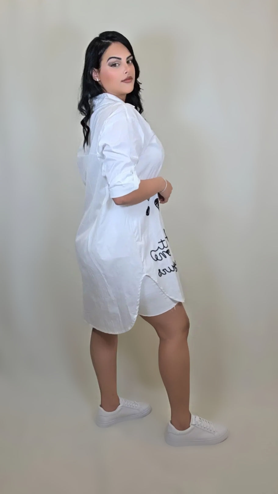 Embroidered Button Down Shirt Dress
