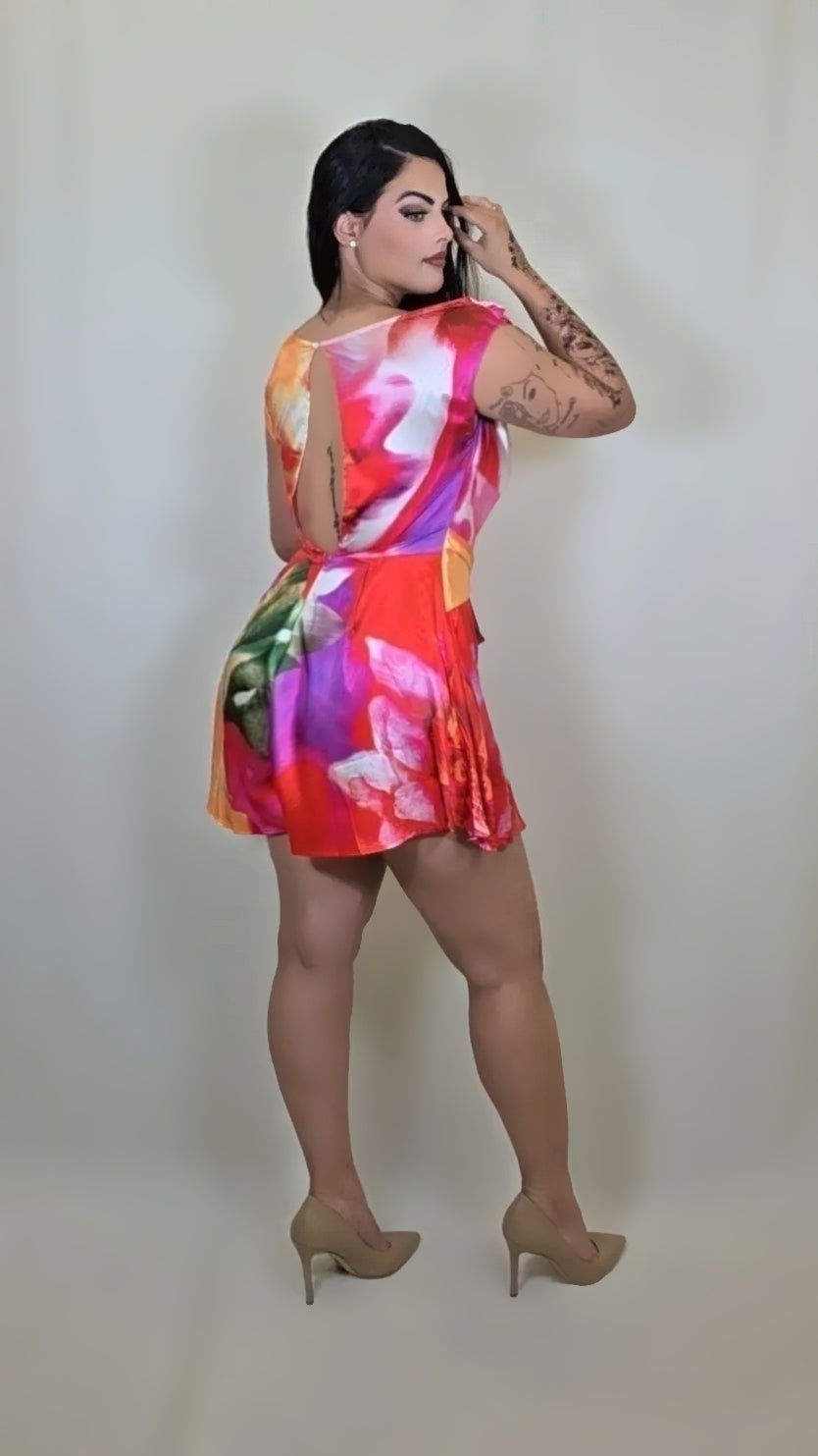 Tropical Sunset One-Shoulder Romper