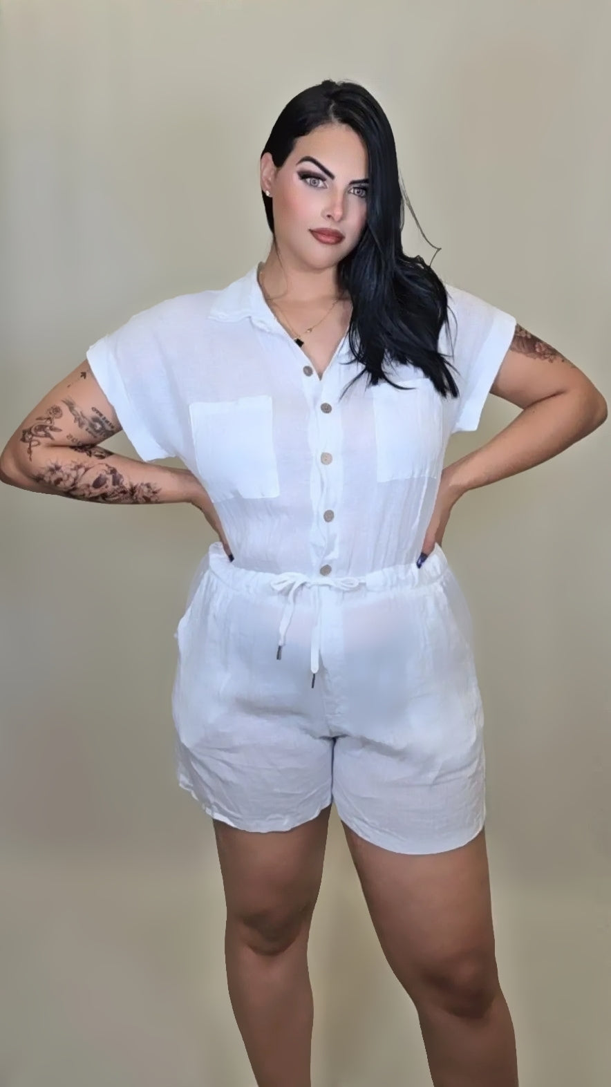 Button Front Romper Multicolor