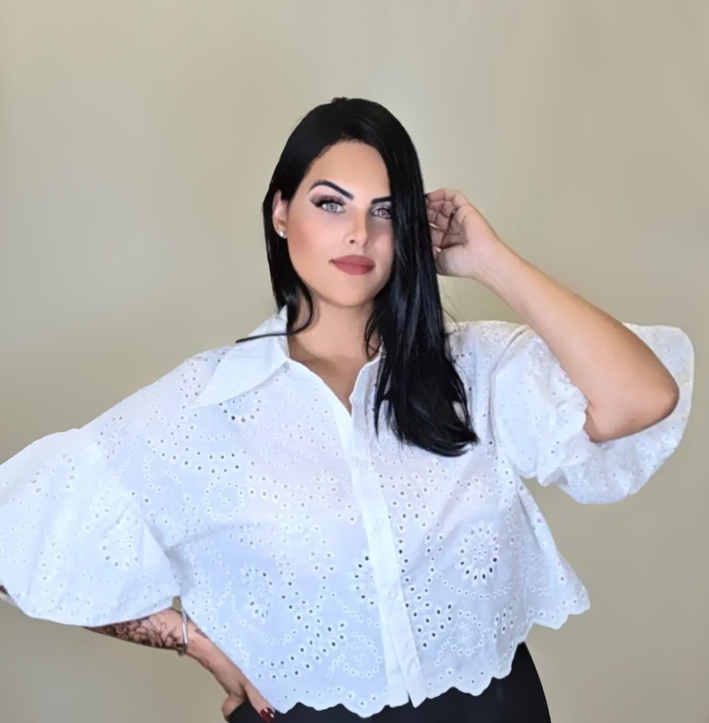 Embroidery Beach Holiday Lantern Sleeve Shirt