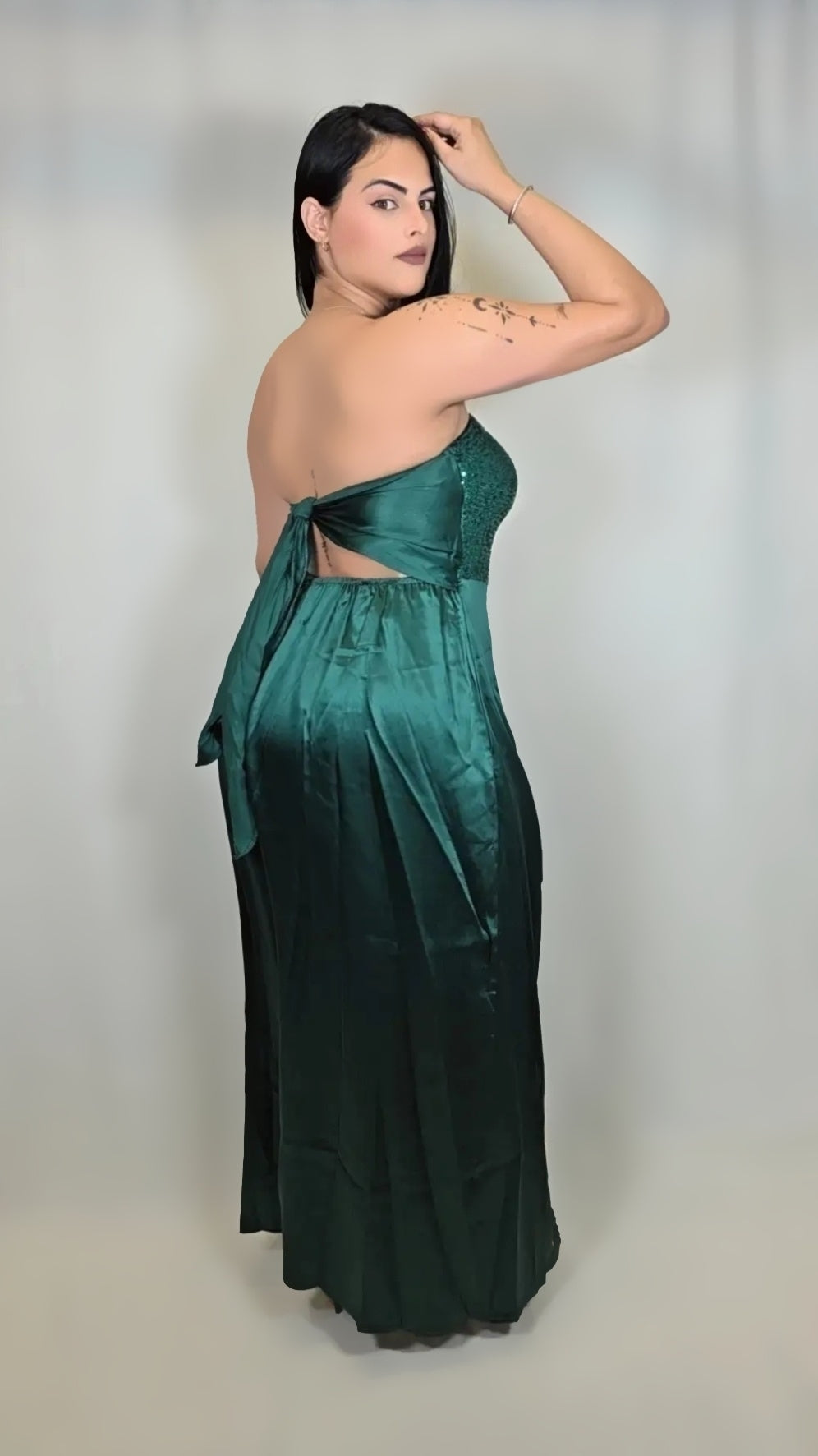 Sequin Top Tie Back Satin Jumpsuit