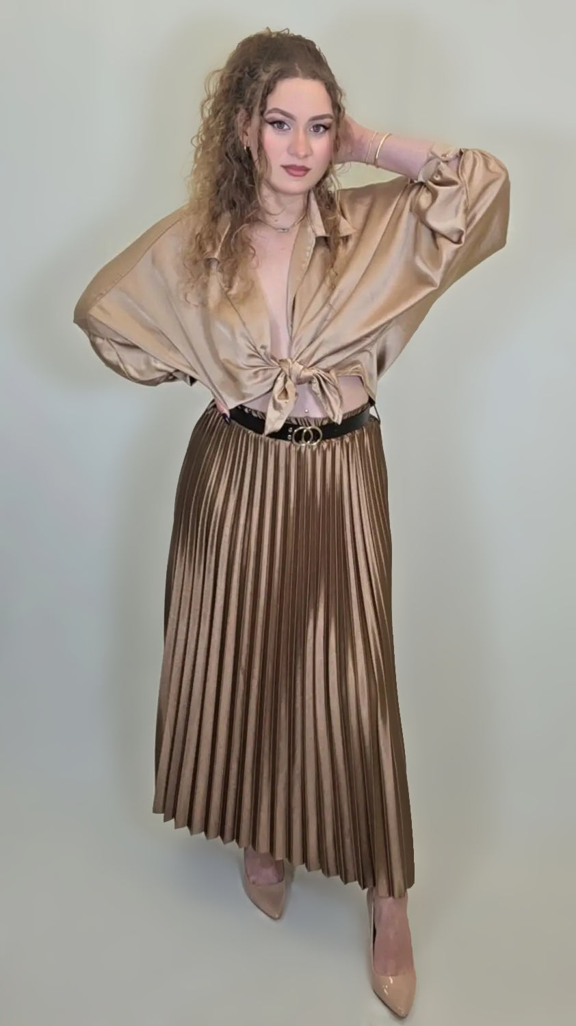 Midnight Luxe Pleated Set – Satin Edition
