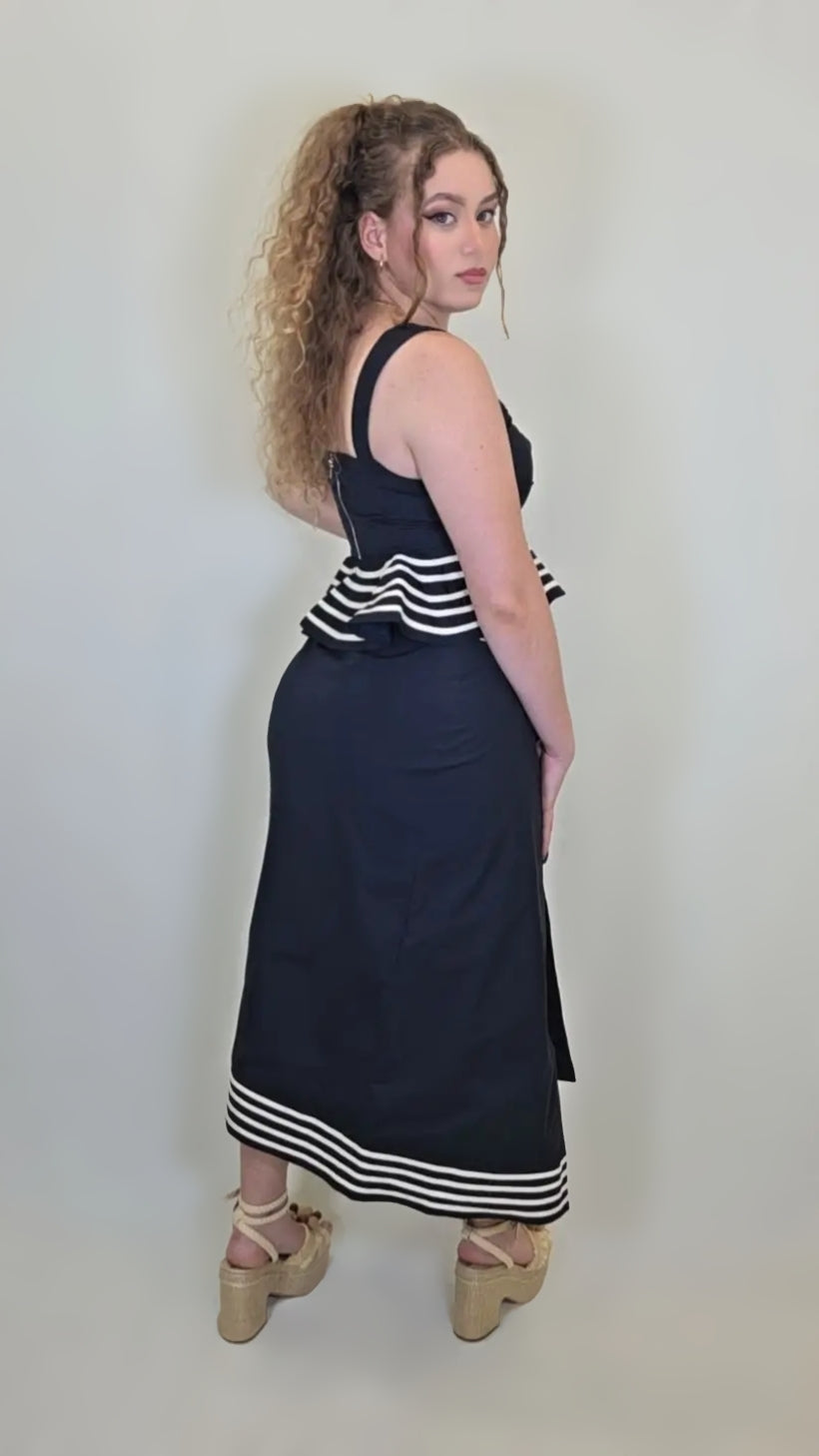 Sailor Chic Peplum Dress – Navy & White Stripe Edition