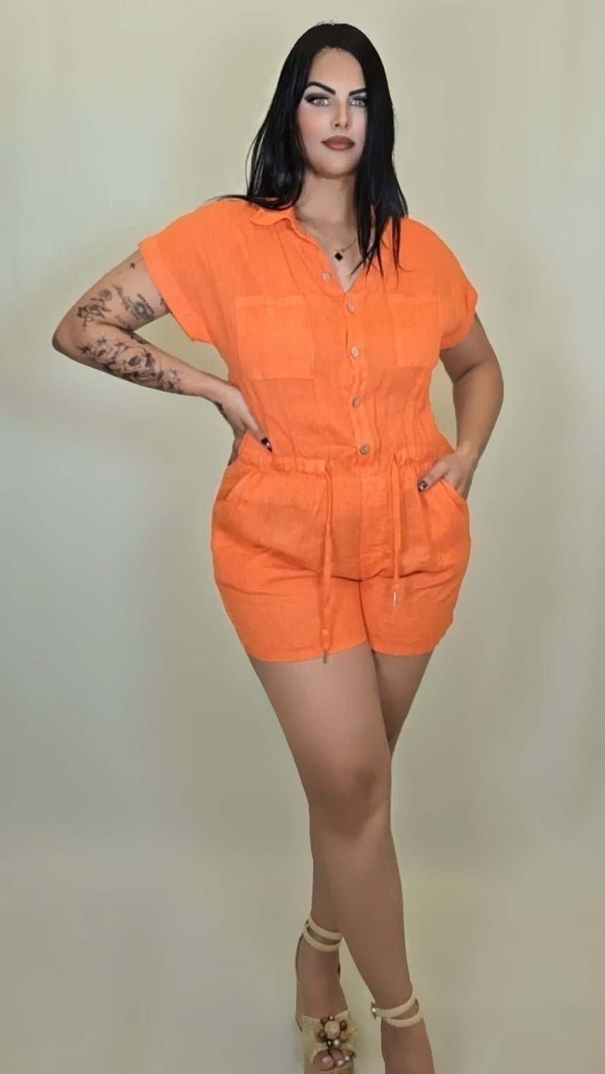 Button Front Romper Multicolor