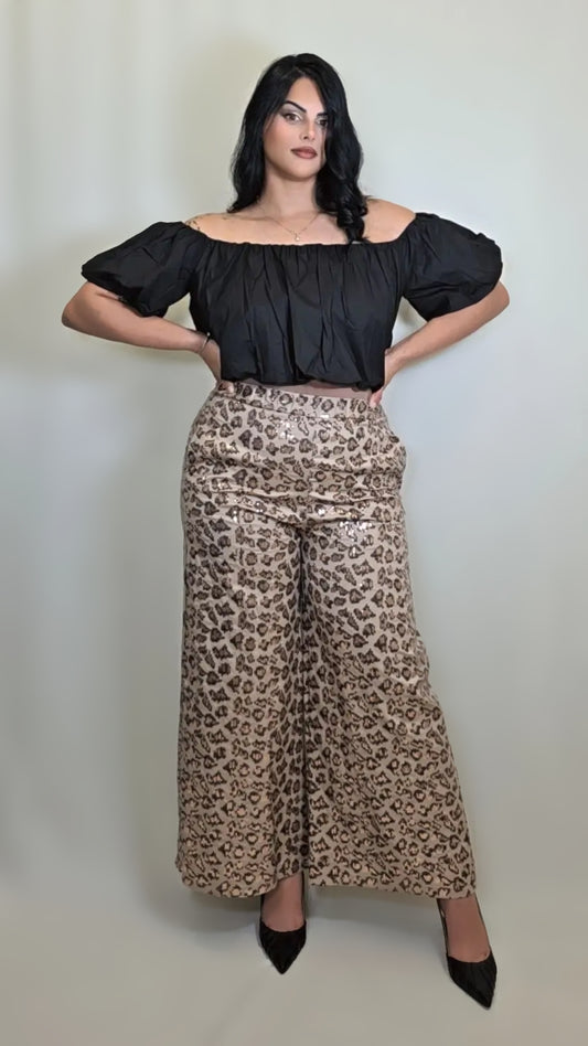 Wide Leg Animal Print Palazzo Pant