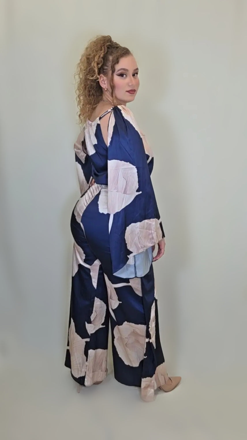 Bloom Satin Set – Navy & Blush